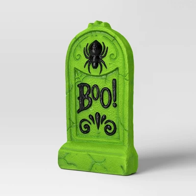 21" 'Boo!' Plastic Glow Tombstones Halloween Decorative Prop Neon Green - Hyde And EEK! Boutique™ 2 21" 'Boo!' Plastic Glow Tombstones Halloween Decorative Prop Neon Green - Hyde And EEK! Boutique™ - Image 2