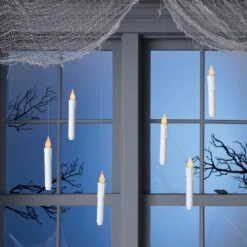 6ct 7" LED Battery Operated Color Changing Hanging Candle Lights Halloween Decorative Prop White - Hyde And EEK! Boutique™