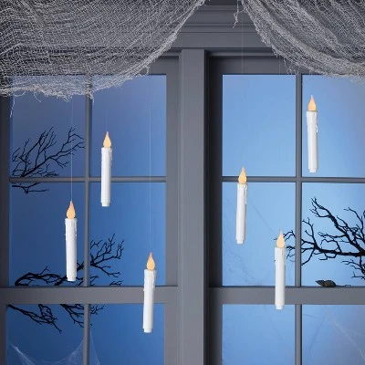 6ct 7" LED Battery Operated Color Changing Hanging Candle Lights Halloween Decorative Prop White - Hyde And EEK! Boutique™ 1 6ct 7" LED Battery Operated Color Changing Hanging Candle Lights Halloween Decorative Prop White - Hyde And EEK! Boutique™