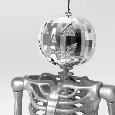 60" Poseable Pumpkin Skeleton Halloween Decorative Prop Silver Disco - Hyde And EEK! Boutique™ 2 60" Poseable Pumpkin Skeleton Halloween Decorative Prop Silver Disco - Hyde And EEK! Boutique™ - Image 2