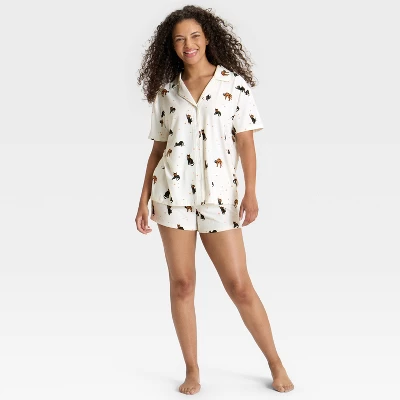 Women's Halloween Short Sleeve Notch Collar Shirt And Shorts Pajama Set - Hyde And EEK! Boutique™ 2 Women's Halloween Short Sleeve Notch Collar Shirt And Shorts Pajama Set - Hyde And EEK! Boutique™ - Image 2