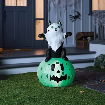 3.5' Airblown Ghost Cat On Jack O'Lantern Halloween Inflatable Decoration - Hyde And EEK! Boutique™ 1 3.5' Airblown Ghost Cat On Jack O'Lantern Halloween Inflatable Decoration - Hyde And EEK! Boutique™