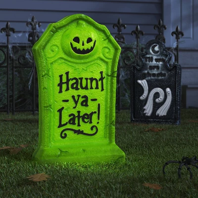 21" 'Haunt-ya-Later!' Plastic Glow Tombstones Halloween Decorative Prop Neon Green - Hyde And EEK! Boutique™ 1 21" 'Haunt-ya-Later!' Plastic Glow Tombstones Halloween Decorative Prop Neon Green - Hyde And EEK! Boutique™