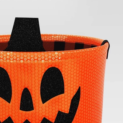 7.5" Sequin Pumpkin Trick Or Treat Fabric Basket Orange/Black - Hyde And EEK! Boutique™ 2 7.5" Sequin Pumpkin Trick Or Treat Fabric Basket Orange/Black - Hyde And EEK! Boutique™ - Image 2
