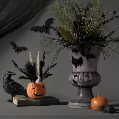 17" Textured Pumpkin Urn Bat Style Halloween Decorative Prop Gray - Hyde And EEK! Boutique™ 1 17" Textured Pumpkin Urn Bat Style Halloween Decorative Prop Gray - Hyde And EEK! Boutique™