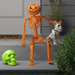36" Poseable Pumpkin Head Skeleton Halloween Decorative Prop Orange - Hyde And EEK! Boutique™