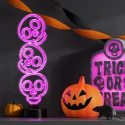 16" Lit Neon Stacked Skull Halloween Decorative Prop Neon Purple - Hyde And EEK! Boutique™