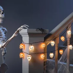 20ct LED Battery Operated Skull Halloween Indoor Outdoor Novelty String Lights Black/White/Orange - Hyde And EEK! Boutique™