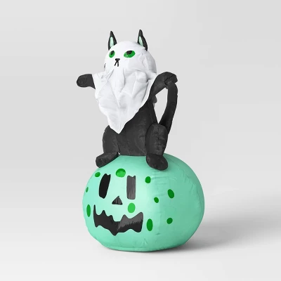 3.5' Airblown Ghost Cat On Jack O'Lantern Halloween Inflatable Decoration - Hyde And EEK! Boutique™ 2 3.5' Airblown Ghost Cat On Jack O'Lantern Halloween Inflatable Decoration - Hyde And EEK! Boutique™ - Image 2