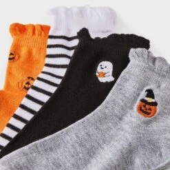 Women's 4pk Ruffle Cuff Jack O Lantern Ghost Embroidered Halloween Ankle Socks - Hyde And EEK! Boutique™ Heather Gray/Orange/Black 4 - 10 -Halloween Supplies Store GUEST 6543100d 1863 49c9 8977 6b5441809d5a