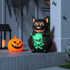 15.94" Cat Cauldron Blow Mold Halloween Decorative Prop Black - Hyde And EEK! Boutique™