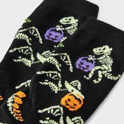 Women's Glow-in-the-Dark Trick-or-Treat Dinosaur Halloween Crew Socks - Hyde And EEK! Boutique™ Black 4 - 10 2 Women's Glow-in-the-Dark Trick-or-Treat Dinosaur Halloween Crew Socks - Hyde And EEK! Boutique™ Black 4 - 10 - Image 2