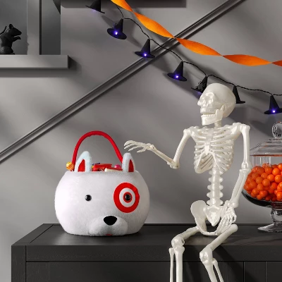 12" Bullseye Dog Halloween Trick Or Treat Basket Red/White - Hyde And EEK! Boutique™ 1 12" Bullseye Dog Halloween Trick Or Treat Basket Red/White - Hyde And EEK! Boutique™