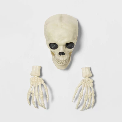 15" Glow In The Dark Skull With Hands Halloween Decorative Prop - Hyde And EEK! Boutique™: Antique Finish, Indoor/Outdoor Use 2 15" Glow In The Dark Skull With Hands Halloween Decorative Prop - Hyde And EEK! Boutique™: Antique Finish, Indoor/Outdoor Use - Image 2