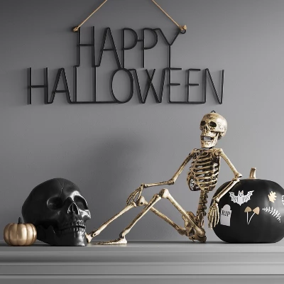 24" Poseable Skeleton Halloween Decorative Prop Shiny Champagne With Weathered Finish - Hyde And EEK! Boutique™ 1 24" Poseable Skeleton Halloween Decorative Prop Shiny Champagne With Weathered Finish - Hyde And EEK! Boutique™