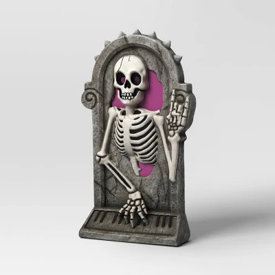 26" Light And Sound Rewind Skeleton Tombstone Halloween Decorative Prop - Hyde And EEK! Boutique™: Haunted Cemetery Decor 2 26" Light And Sound Rewind Skeleton Tombstone Halloween Decorative Prop - Hyde And EEK! Boutique™: Haunted Cemetery Decor - Image 2
