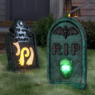 20" Textured RIP Tombstone Lit Halloween Decorative Prop Dark Green - Hyde And EEK! Boutique™ 1 20" Textured RIP Tombstone Lit Halloween Decorative Prop Dark Green - Hyde And EEK! Boutique™