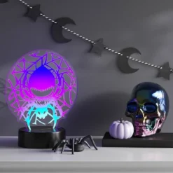 Lit Acrylic Spider And Web Figurine - Hyde And EEK! Boutique™ Neon Blue