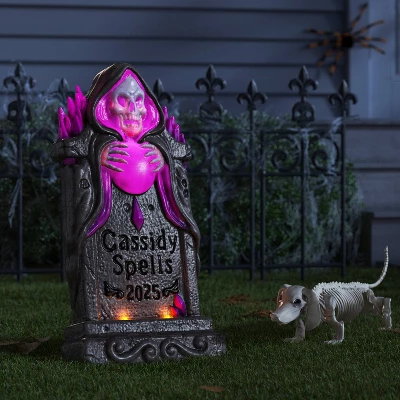 27" Lit Premium Reaper Tombstone Halloween Decorative Prop - Hyde And EEK! Boutique™ 1 27" Lit Premium Reaper Tombstone Halloween Decorative Prop - Hyde And EEK! Boutique™