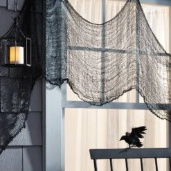 9' Eerie Fabric Black Halloween Decorative Prop - Hyde And EEK! Boutique™: Indoor/Outdoor Spider Web Scene