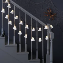 20ct Fabric Happy Ghost Halloween Indoor Outdoor Novelty String Lights With Warm White LEDs - Hyde And EEK! Boutique™