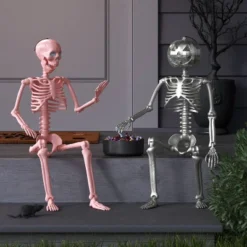 36" Poseable Pumpkin Skeleton With Silver Disco Jack Head Halloween Decorative Prop Silver - Hyde And EEK! Boutique™