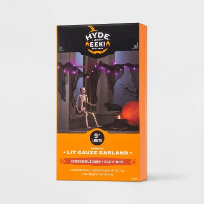 9' Incandescent Gauze Garland Halloween Purple String Lights - Hyde And EEK! Boutique™ 1 9' Incandescent Gauze Garland Halloween Purple String Lights - Hyde And EEK! Boutique™