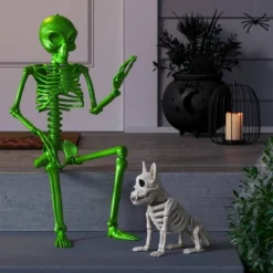 36" Poseable Alien Skeleton Halloween Decorative Prop Ghoulish Glow Green - Hyde And EEK! Boutique™