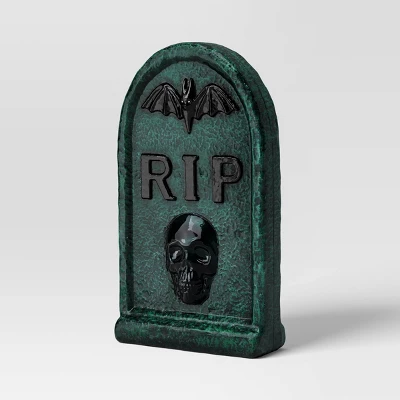20" Textured RIP Tombstone Lit Halloween Decorative Prop Dark Green - Hyde And EEK! Boutique™ 2 20" Textured RIP Tombstone Lit Halloween Decorative Prop Dark Green - Hyde And EEK! Boutique™ - Image 2
