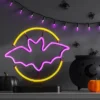 11" Lit Neon Moon And Bat Halloween Decorative Prop - Hyde And EEK! Boutique™