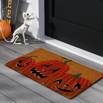 1'6"x2'6" Three Jack O Lanterns Coir Doormat Orange - Hyde And EEK! Boutique™ 1 1'6"x2'6" Three Jack O Lanterns Coir Doormat Orange - Hyde And EEK! Boutique™