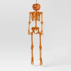 60" Poseable Lifesize Pumpkin Skeleton Halloween Decorative Prop Orange - Hyde And EEK! Boutique™
