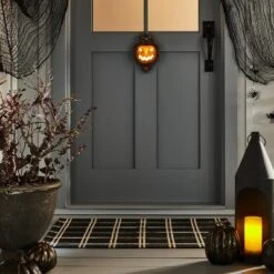 10" Animated Pumpkin Door Knocker Halloween Decorative Prop - Hyde And EEK! Boutique™: Light-Up, Sheltered Outdoor Use, Includes Batteries
