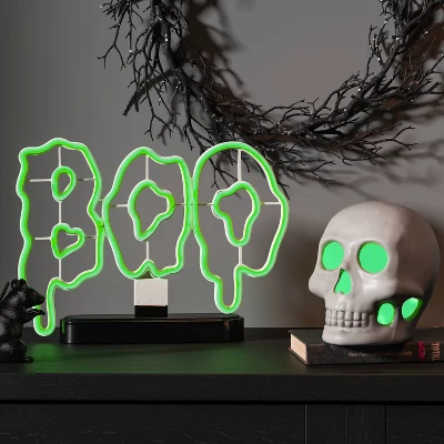 9.25" Lit Neon Slimey Boo Halloween Decorative Prop Neon Green - Hyde And EEK! Boutique™ 1 9.25" Lit Neon Slimey Boo Halloween Decorative Prop Neon Green - Hyde And EEK! Boutique™