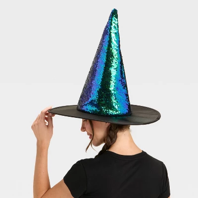Adult Iridescent Sequin Witch Hat Costume Headwear - Hyde And EEK! Boutique™ Green 1 Adult Iridescent Sequin Witch Hat Costume Headwear - Hyde And EEK! Boutique™ Green